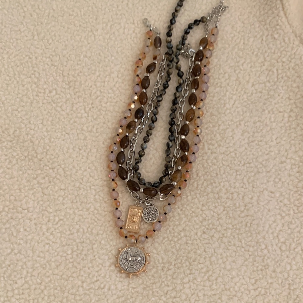 Zara elegant Multi-Layered Necklace with Silver and Gold Accents